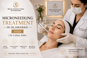 Microneedling treatment in Islamabad by Dr. Lubna Zahir. Benefits: boosts collagen, reduces scars, improves skin texture